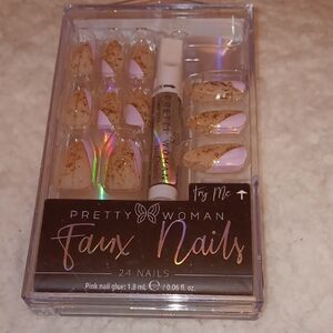 Faux Nails - Gold and Pink